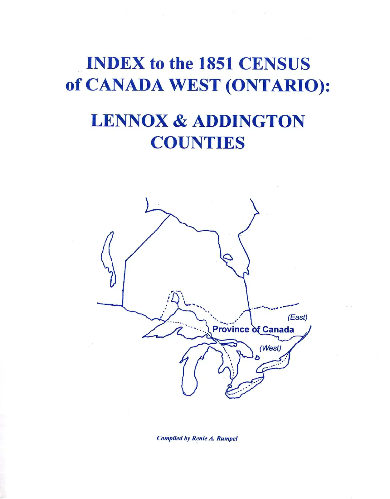 Index to the 1851 Census of Canada West (Ontario) Lennox and Addington Counties