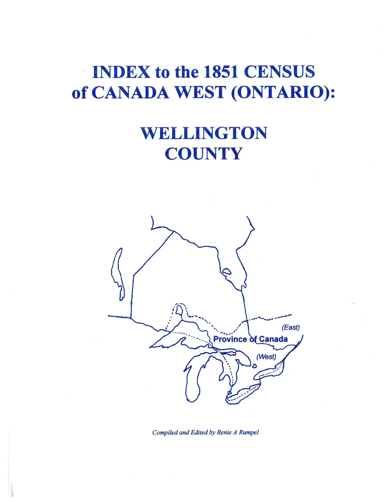 Index to the 1851 Census of Canada West (Ontario) Wellington County