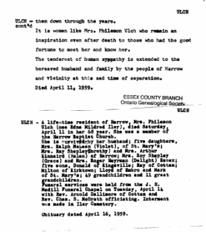 Obituaries from Essex County Newspapers; Letter T, Letter U, Letter V