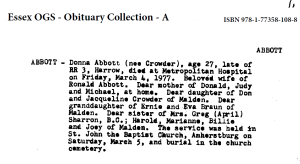 Obituaries from Essex County Newspapers; Letter A