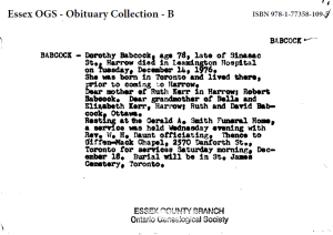 Obituaries from Essex County Newspapers; Letter B