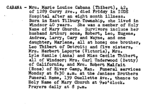 Obituaries from Essex County Newspapers; Letter C
