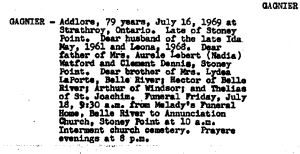 Obituaries from Essex County Newspapers; Letter G