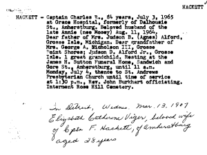 Obituaries from Essex County Newspapers; Letter H