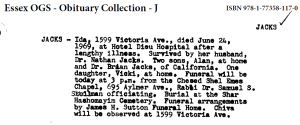 Obituaries from Essex County Newspapers; Letter I, Letter J, Letter K