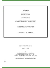 Briggs Cemetery, Canborough Township, Haldimand County