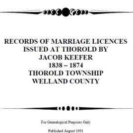 M020 Records of Marriage Licences Jacob Keefer 1838-1874 (27 pgs)