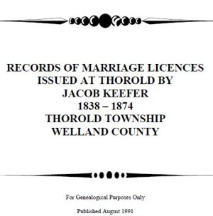 M020 Records of Marriage Licences Jacob Keefer 1838-1874 (27 pgs)