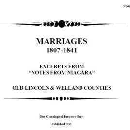 N006 Marriages extracts Notes from Niagara 1807-1890 (14 pgs)