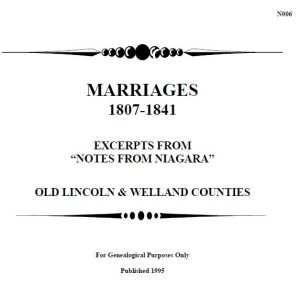 N006 Marriages extracts Notes from Niagara 1807-1890 (14 pgs)