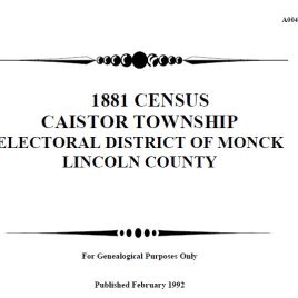 A004 1881 Caistor Township Census Monck District (56 pgs)