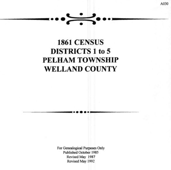 A030 1861 Pelham Township Census (97 pgs)