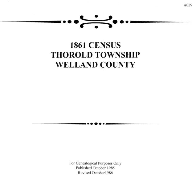 A039 1861 Thorold Township Census (100 pgs)