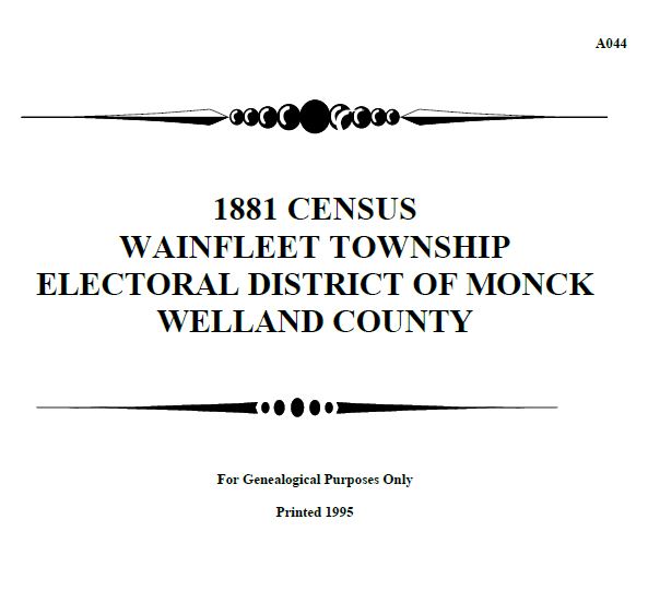 A044 1881 Wainfleet Township Census Monck Distr (94 pgs)