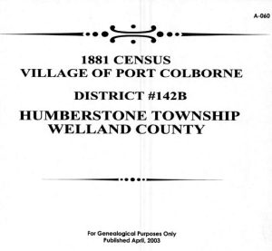 A060 1881 Village of Port Colborne Census District 142B (57 pgs)