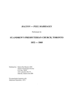 Halton Peel Marriages at St Andrew's Presbyterian, Toronto. 1832-1868