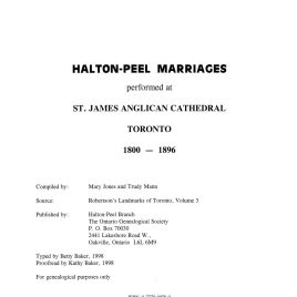 Halton Peel Marriages at St James Anglican Cathedral , Toronto. 1800-1896