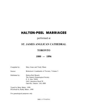 Halton Peel Marriages at St James Anglican Cathedral , Toronto. 1800-1896