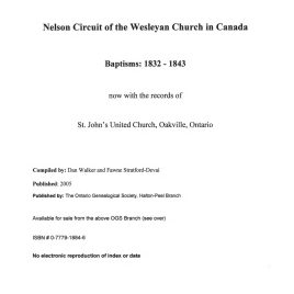 Nelson Circuit of the Wesleyan Church  Baptisms 1832-1843, Halton County