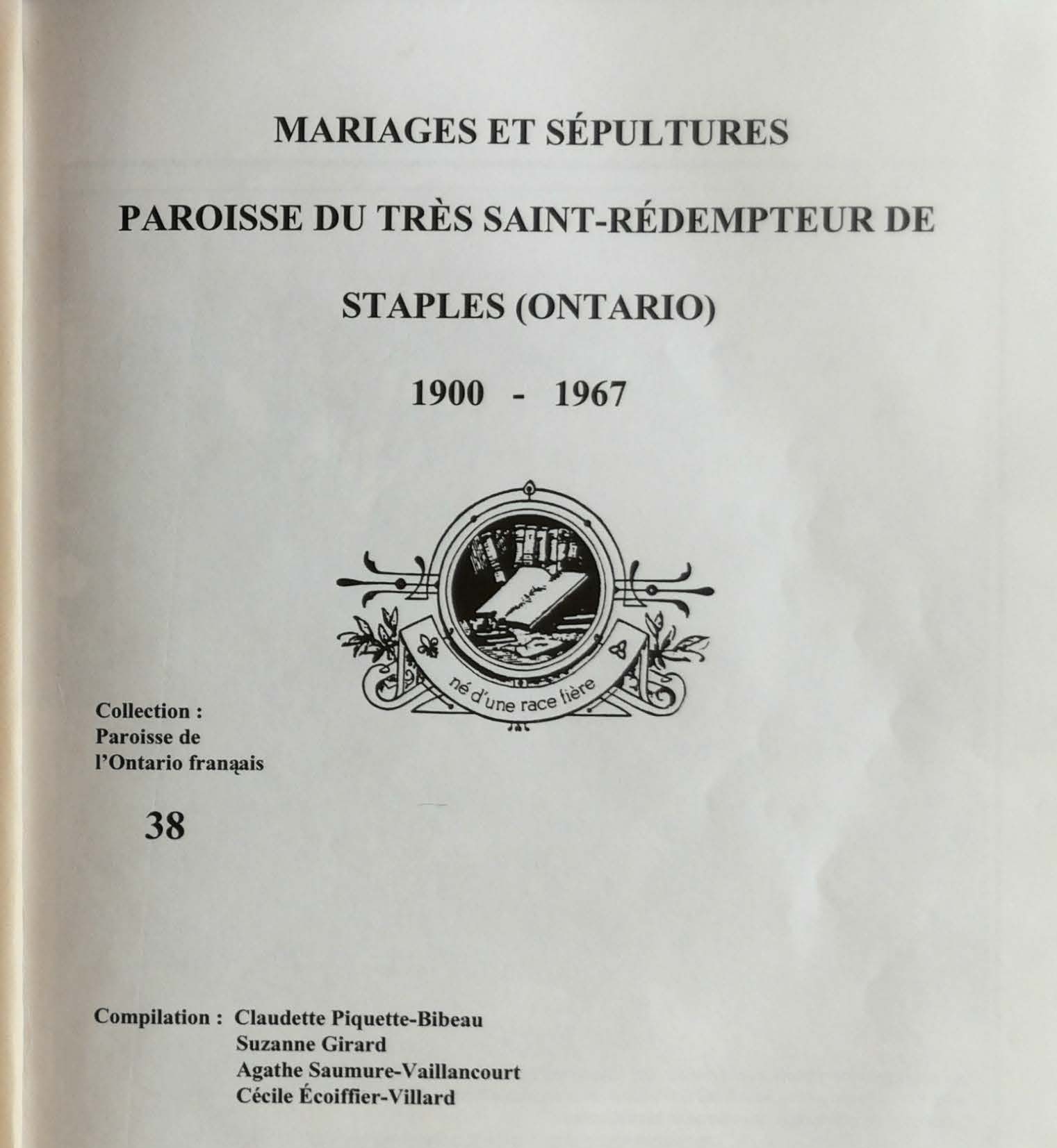 HOLY REDEEMER R. C. CHURCH, Staples, Essex County, Ontario, MARRIAGES and BURIALS 1907 - 1967
