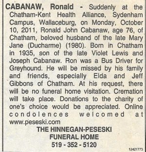 ESSEX-KENT Obituary Collection Surname C