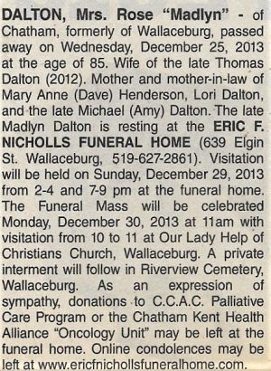 ESSEX-KENT Obituary Collection Surname D