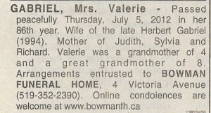 ESSEX-KENT Obituary Collection Surname G